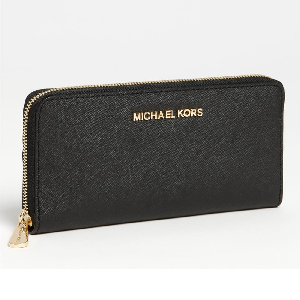 Michael Kors Zip Around Black Leather Wallet